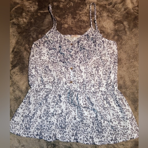 Mudd Sleeveless Ruffle Front Tank Top Adjustable Straps Cinch Waist Size Large - Picture 3 of 4